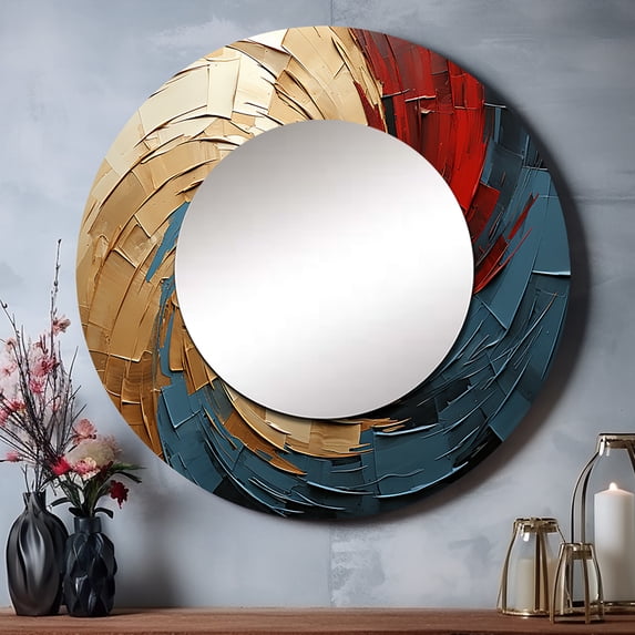 Designart "Spiral Euphony" Abstract Spirals Rund Mirror For Wall Decor - Large Gold Round Print Mirror - Round Modern Mirror - Wall Mounted Round Large Mirror - 29" x 29"