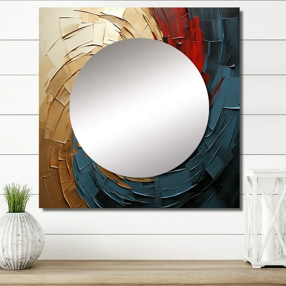 Designart "Spiral Euphony" Abstract Spirals Square Mirror Wall Decor Transitional - Large Gold Square Bathroom Mirror - Square Printed Wall Mirror Art
