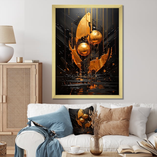 Designart "Spiral Graffiti Black and Gold Design IV" Abstract Framed