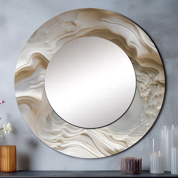 Designart "Spiral Nebula in Cream II" Abstract Spirals Rund Mirror For Wall Decor - Large Cream Round Print Mirror - Round Coastal Mirror 36" x 36" Inch - Wall Mounted Round Large Mirror