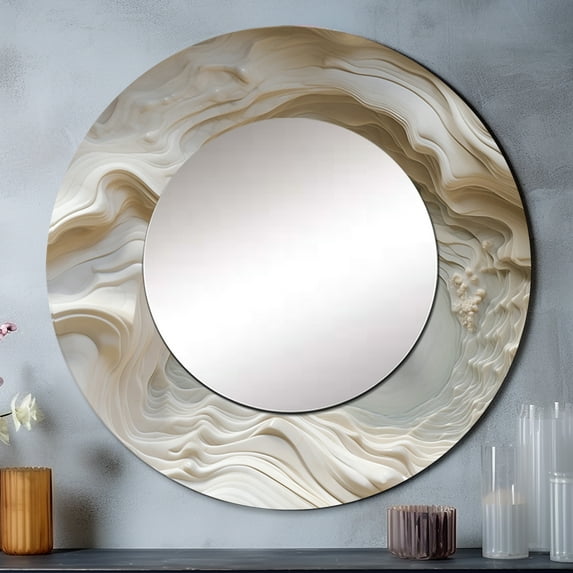 Designart "Spiral Nebula in Cream II" Abstract Spirals Rund Mirror For Wall Decor - Large Cream Round Print Mirror - Round Coastal Mirror 23" x 23" Inch - Wall Mounted Round Large Mirror