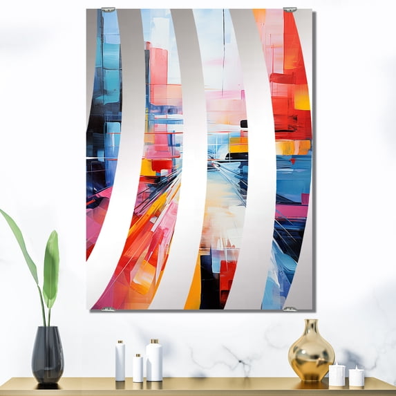 Designart "Spiral of Speed in Colorful Cubism III" Abstract Collages Oversized Wall Mirror - Modern Abstract Bathroom Decorative Wall Mirror - Multiple Color Options