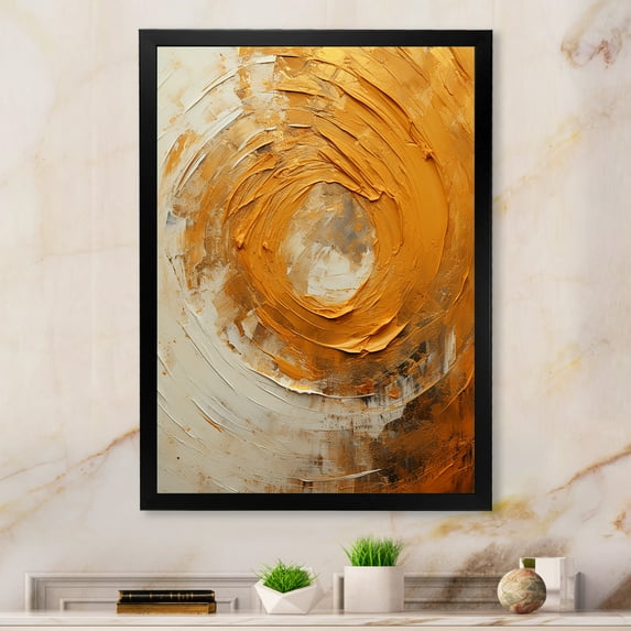 Designart "Spiraling In Golden Lemon Zest I" Abstract Spirals Picture Framed Canvas Prints
