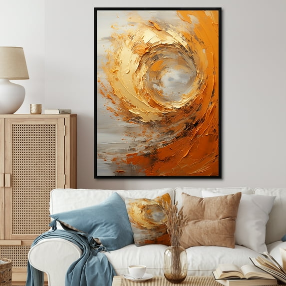 Designart "Spiraling In The Golden Gyre" Abstract Spirals Floater Framed Wall Art Living Room