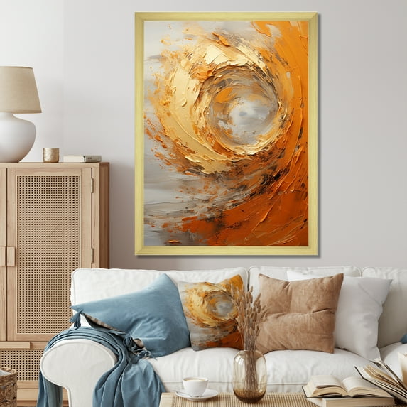 Designart "Spiraling In The Golden Gyre" Abstract Spirals Picture Framed Wall Art Living Room