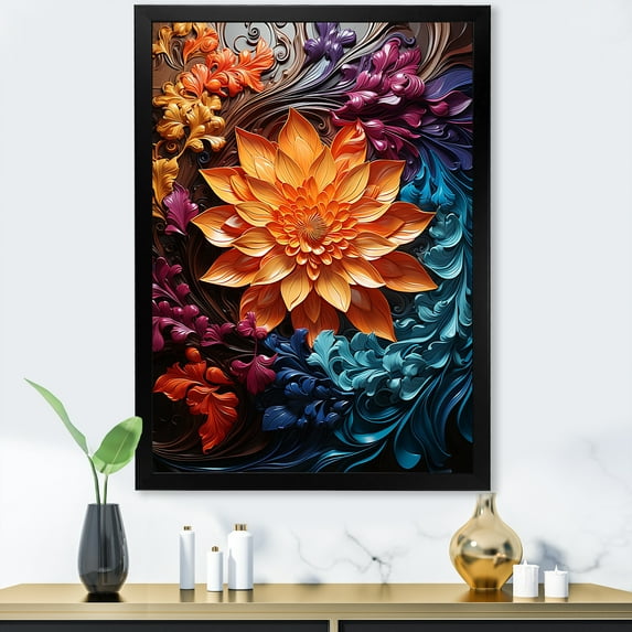 Designart "Spiraling Kaleidoscopic Curl Of Flowers I" Abstract Spirals Picture Framed Canvas Art Print