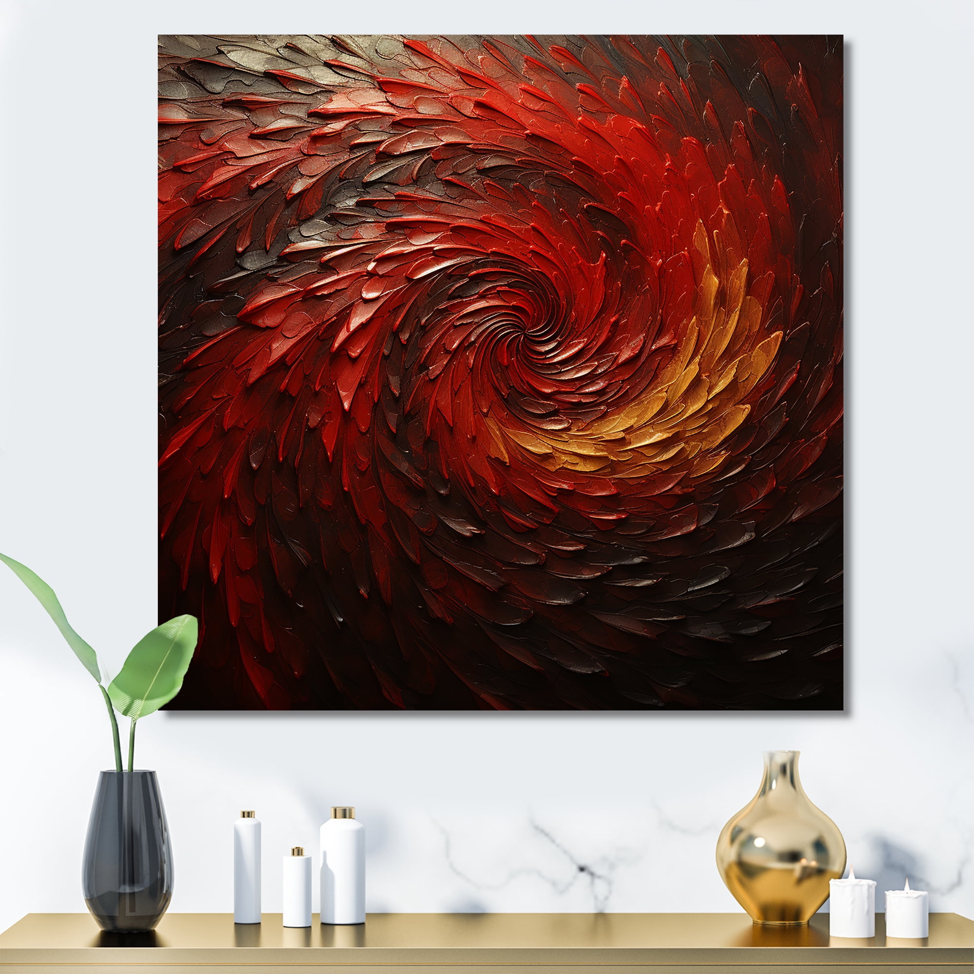 Red and Black Abstract Spiral Canvas Art