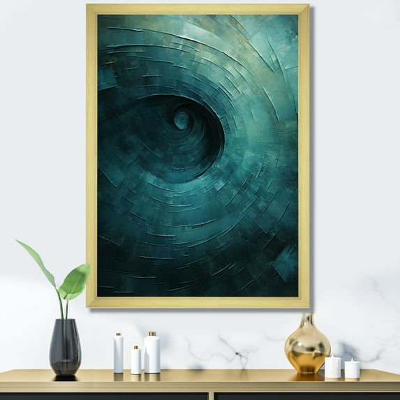 Designart "Spiraling Tranquil Teal Twist I" Abstract Spirals Picture Framed Wall Art Prints