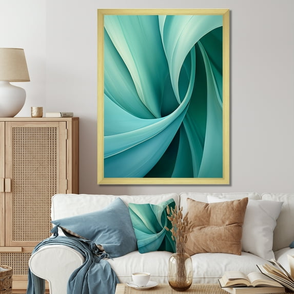 Designart "Spiraling Tranquil Teal Twist III" Abstract Spirals Picture Framed Canvas Wall Art