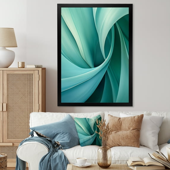 Designart "Spiraling Tranquil Teal Twist III" Abstract Spirals Picture Framed Canvas Wall Art
