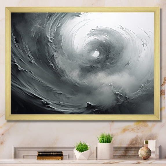 Designart "Spiraling Turbulent Turn In Grey" Abstract Spirals Picture Framed Wall Decor