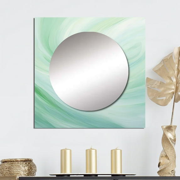 Designart "Spiraling Whispering Green Wave" abstract spirals Green Large Square Mirror - Square Bedroom Mirror Printed Wall Decor - Modern Square Printed Wall Mirror Art