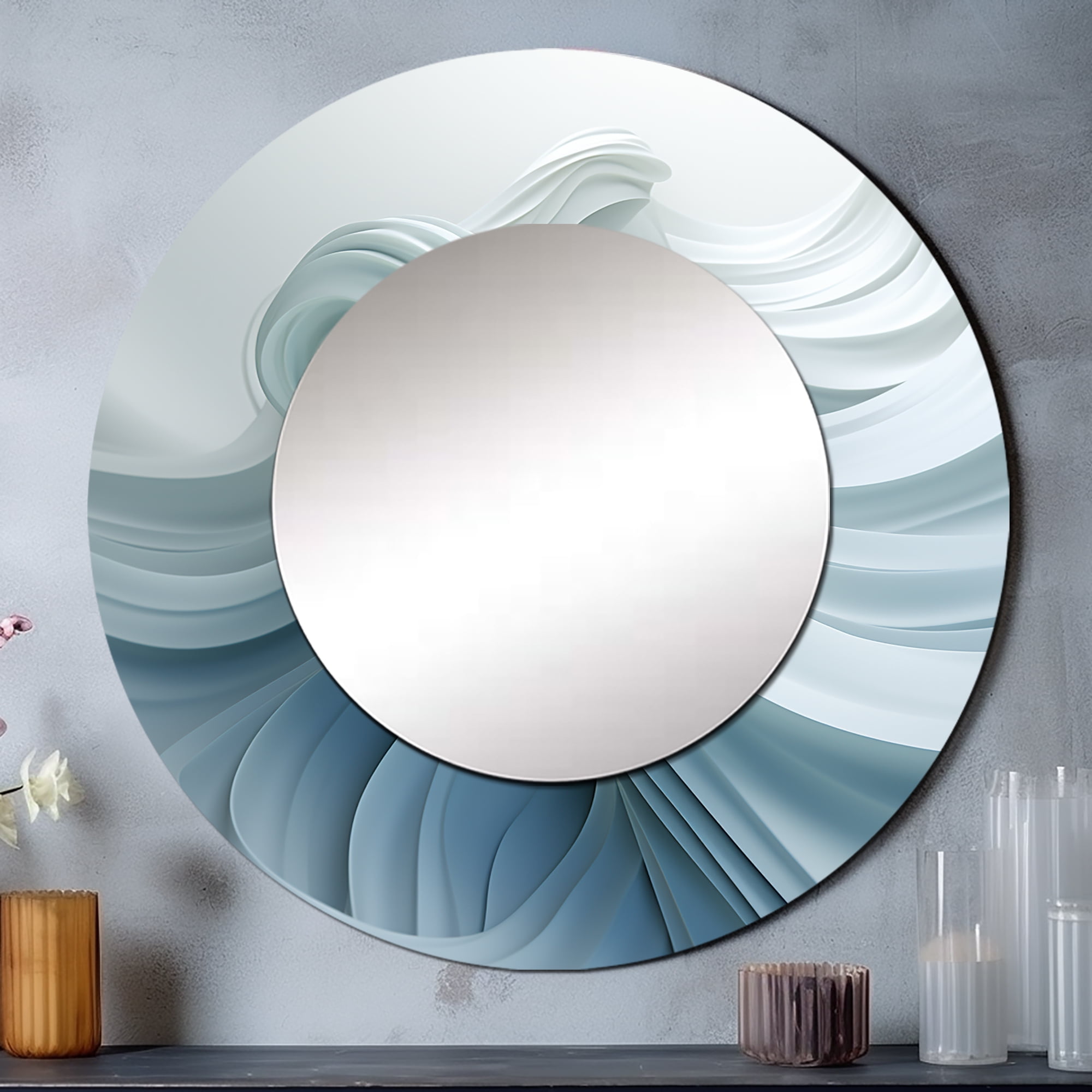 Designart "Spiraling Zen Zephyr In White And Blue" Abstract Spirals