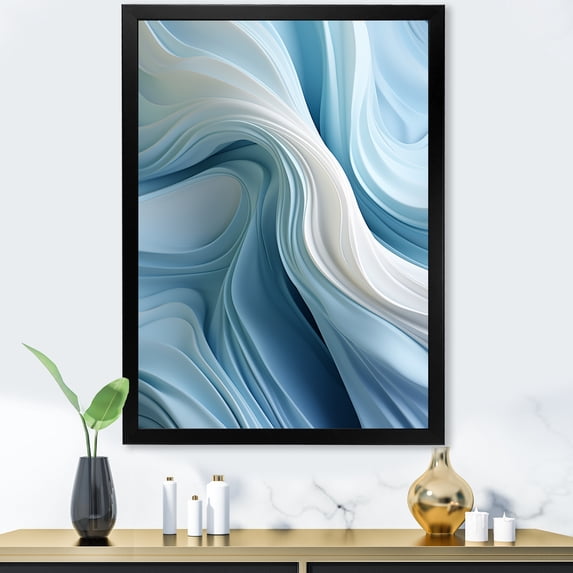 Designart "Spiraling Zen Zephyr In White And Blue I" Abstract Spirals Picture Framed Wall Art Prints