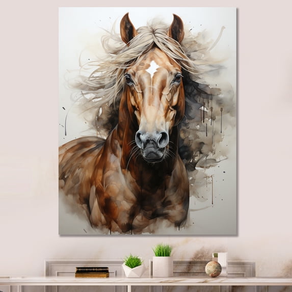 Designart "Spirit of Equus Brown and Beige Horse" Animals Canvas Print