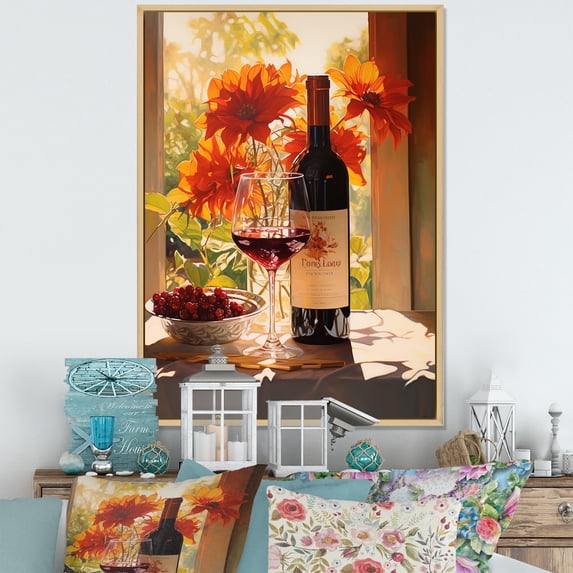 Designart "Spirited Sangria II" Wine Floater Framed Canvas Prints