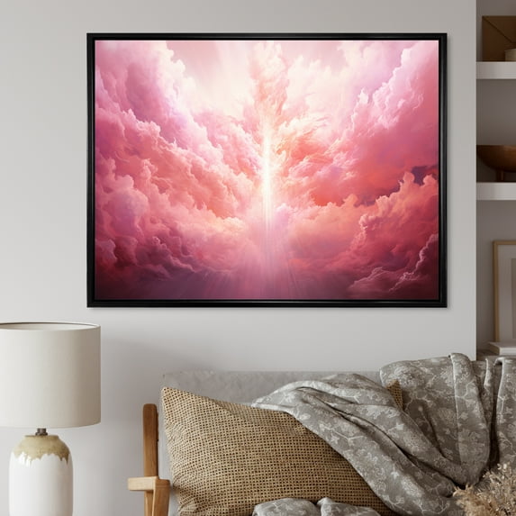 Designart "Spiritual Glow Of Christian Ascension Art I" Christianity Floater Framed Wall Art Living Room