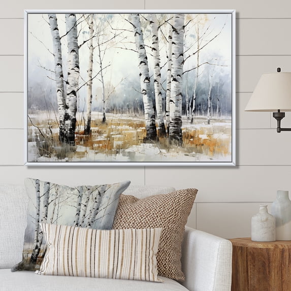 Designart "Spiritual Stones House: Minimalist Scene" Tree Birch Floater Framed Canvas Prints