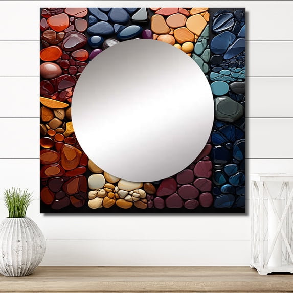 Designart "Spiritual Stones Of euphony II" Spiritual Stone Square Mirror For Wall Decor - Large Multi-Color Square Mirror Printed Wall Decor - Traditional Square Living Room Mirror