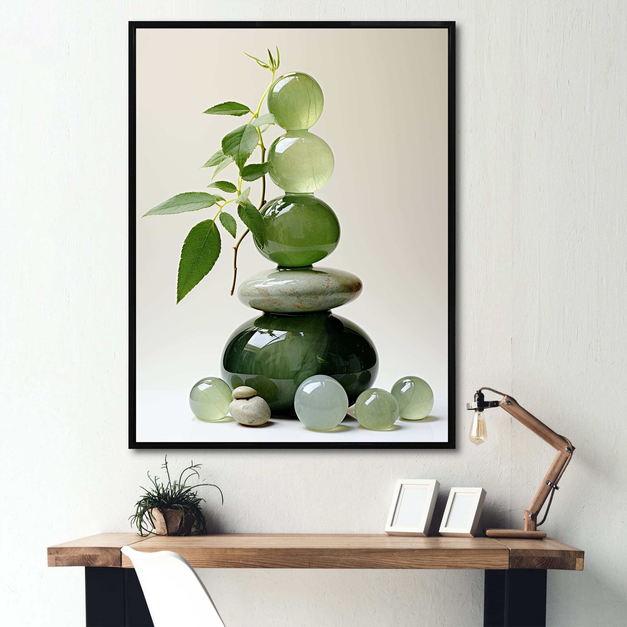 Designart "Spiritual Zen Stone in Green IV" Spiritual Framed Wall Art