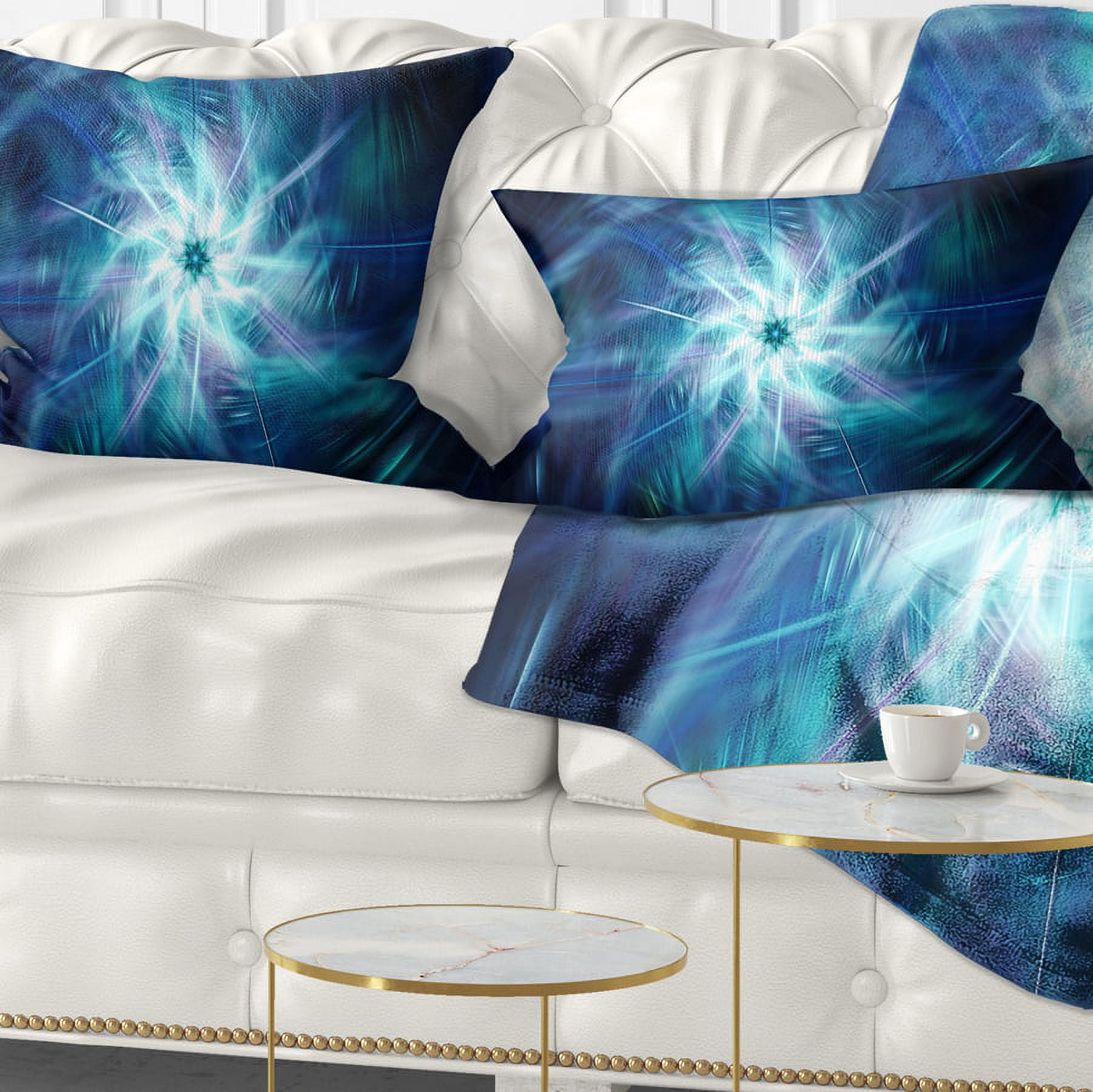 Designart Splaying Bright Blue Fireworks - Floral Throw Pillow - 12x20