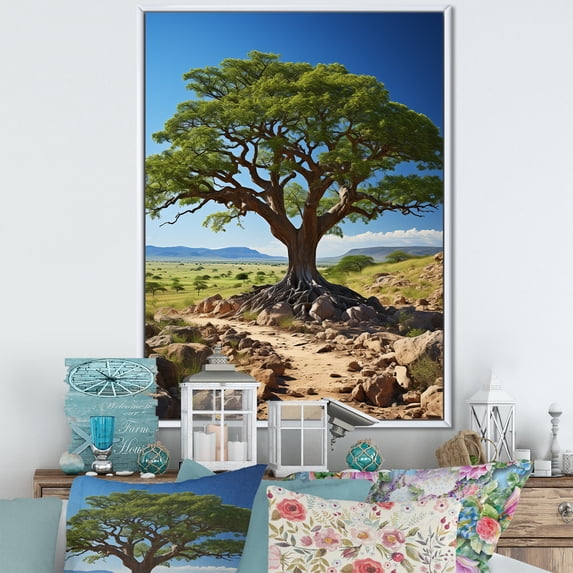 Designart "Splendid African Green Tree" Floral & Botanical Floater Framed Canvas Print