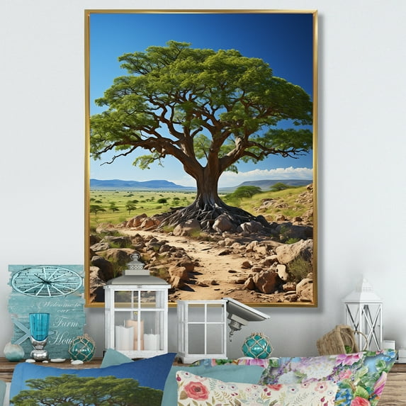 Designart "Splendid African Green Tree" Floral & Botanical Floater Framed Canvas Print