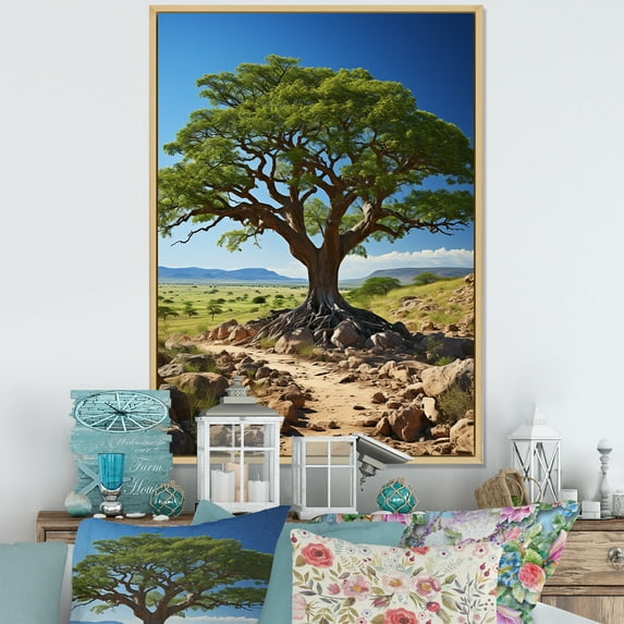 Designart "Splendid African Green Tree" Floral & Botanical Floater Framed Canvas Print