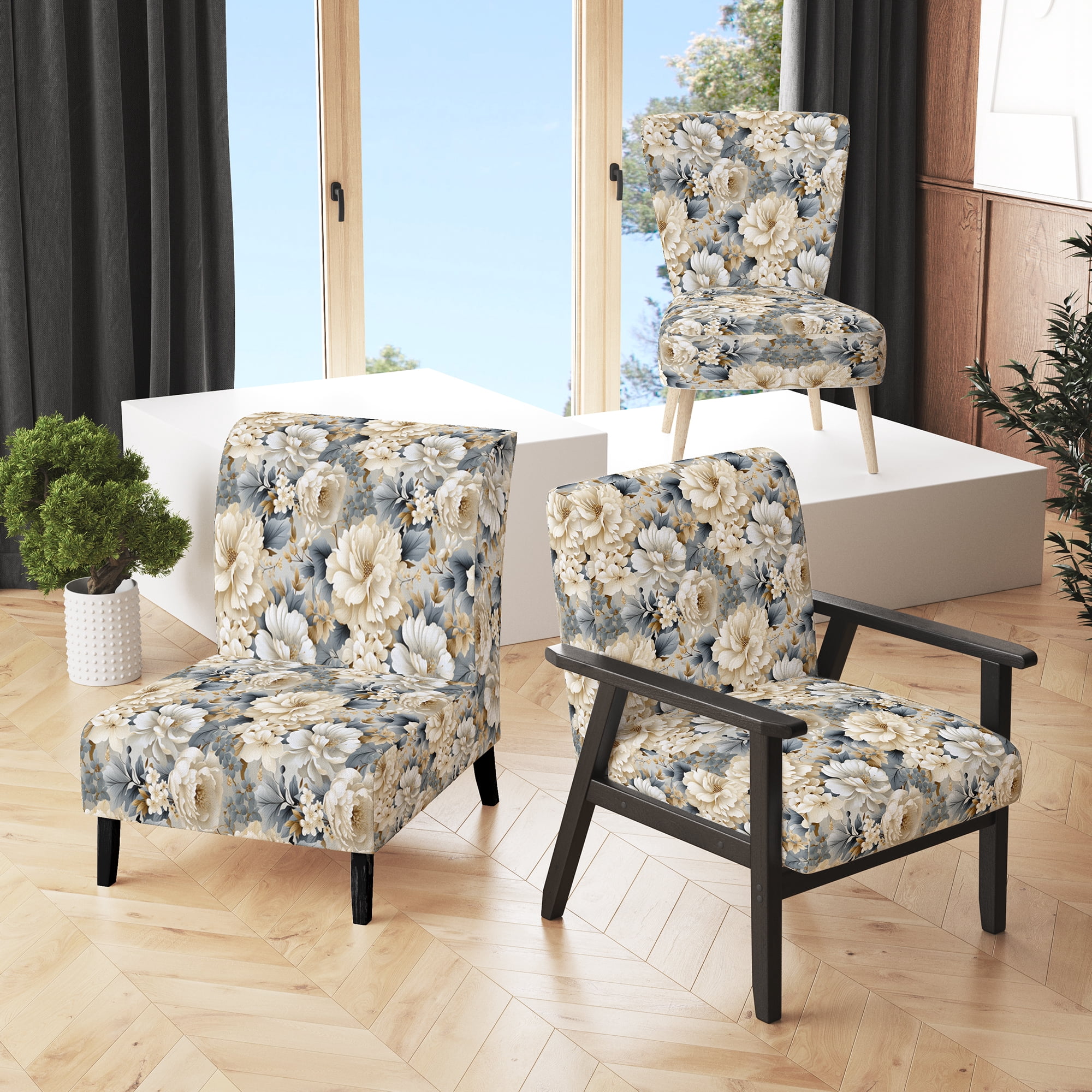 Designart "Splendid Urban Elegance XII" White Floral Upholstered Accent ...