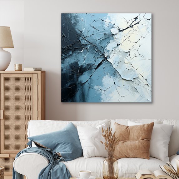 Designart "Splitting Abstract In White And Blue" Abstract Shapes Wall Art Living Room