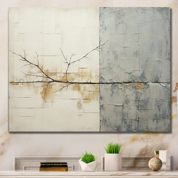 Designart "Splitting Nature In Grey And White" Abstract Shapes Wall Art Prints