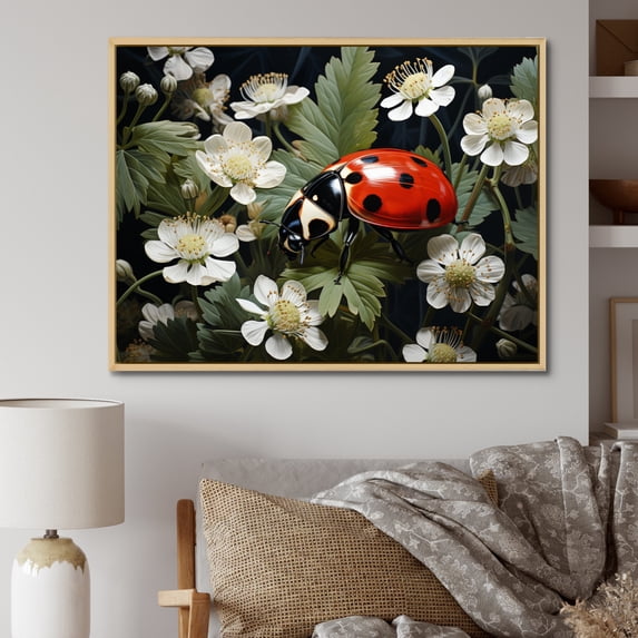 Designart "Spots Pastoral Ladybug Playful painting II" Animals Floater Framed Canvas Art Print