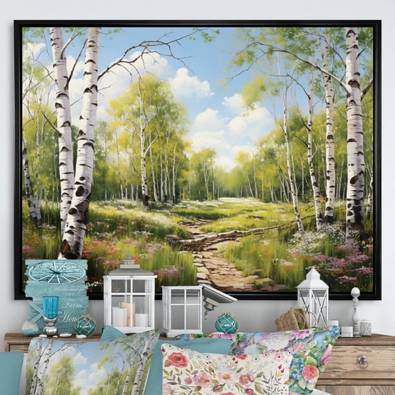 Designart "Spring Awakening Birch Woods III" Tree Birch Floater Framed Wall Decor
