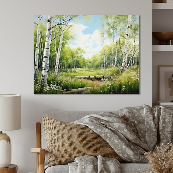 Designart "Spring Awakening Birch Woods IV" Tree Birch Metal Art Living Room