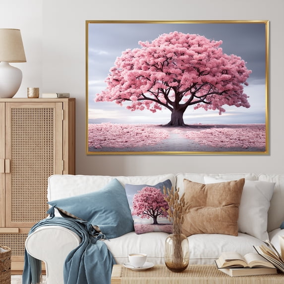 Designart "Spring Awakening Pink Tree Serenade I" Floral Floater Framed Canvas Print