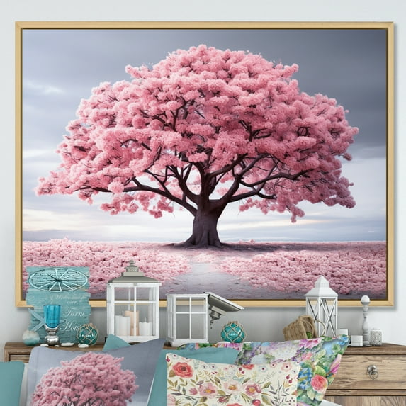 Designart "Spring Awakening Pink Tree Serenade I" Floral Floater Framed Canvas Print