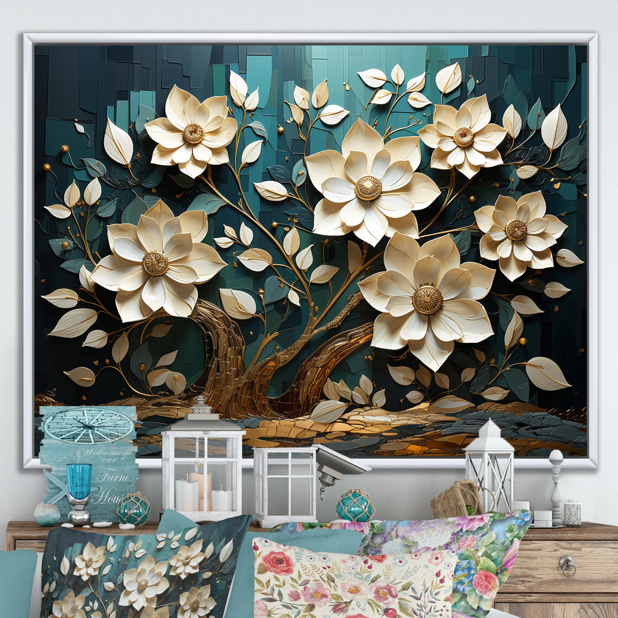 Designart "Spring Beauty White and Blue Flower Elegance I" Floral