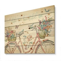Designart 'Spring Bike Bouquet' French Country Print on Natural Pine Wood