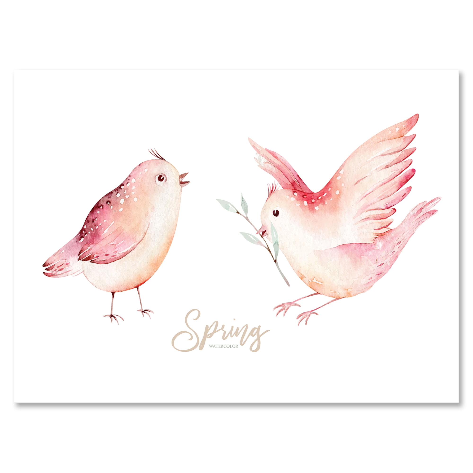 Designart ' Spring Bird With Green Leaves On White ' Traditional Canvas Wall Art Print