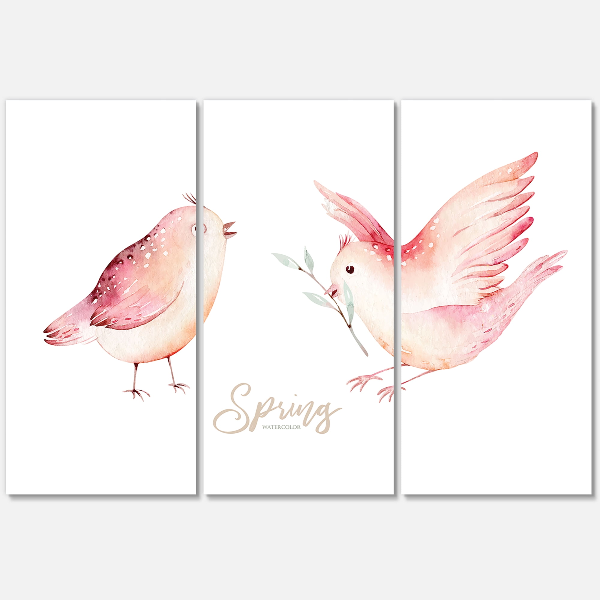 Designart ' Spring Bird With Green Leaves On White ' Traditional Canvas Wall Art Print