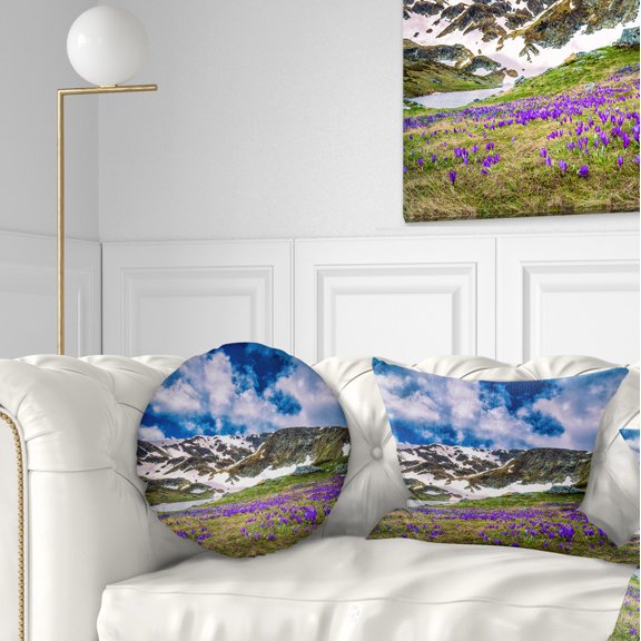 Designart Spring Blooming Crocus Flowers - Landscape Printed Throw Pillow - 12x20