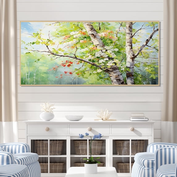 Designart "Spring Blooms Green American Basswood Tree I" Extra Large Landscapes Framed Wall Art - Country Green Tree Entryway Framed Wall Art Print