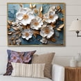 thumbnail image 1 of Designart "Spring Elegance White and Gold Flower Beauty V" Floral Framed Wall Art - Traditional White Flowers Entryway Framed Wall Art, 1 of 6