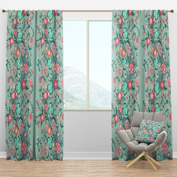 Designart 'Spring Floral Pattern In Soft Oastel Colors' Mid-Century Modern Blackout Curtain Panel
