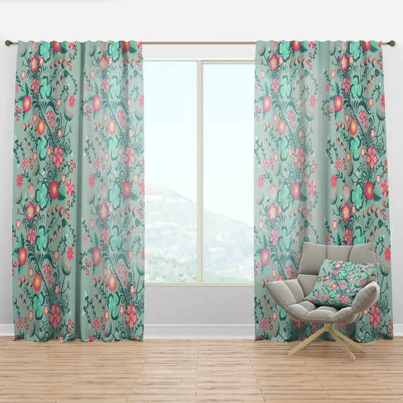 Designart 'Spring Floral Pattern In Soft Oastel Colors' Mid-Century Modern Curtain Panel