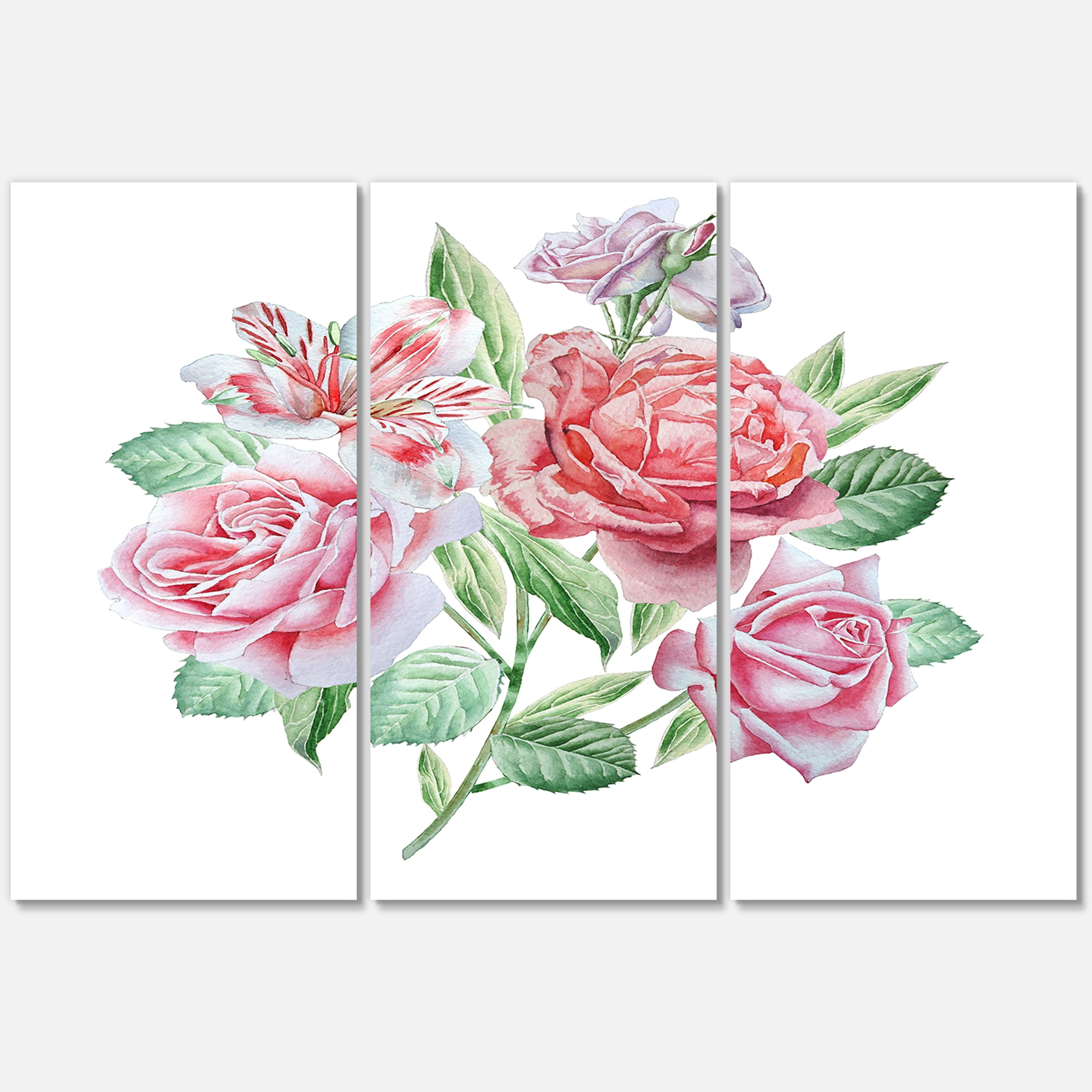 Designart ' Spring Flowers Alstroemeria Pink Roses ' Traditional Canvas Wall Art Print
