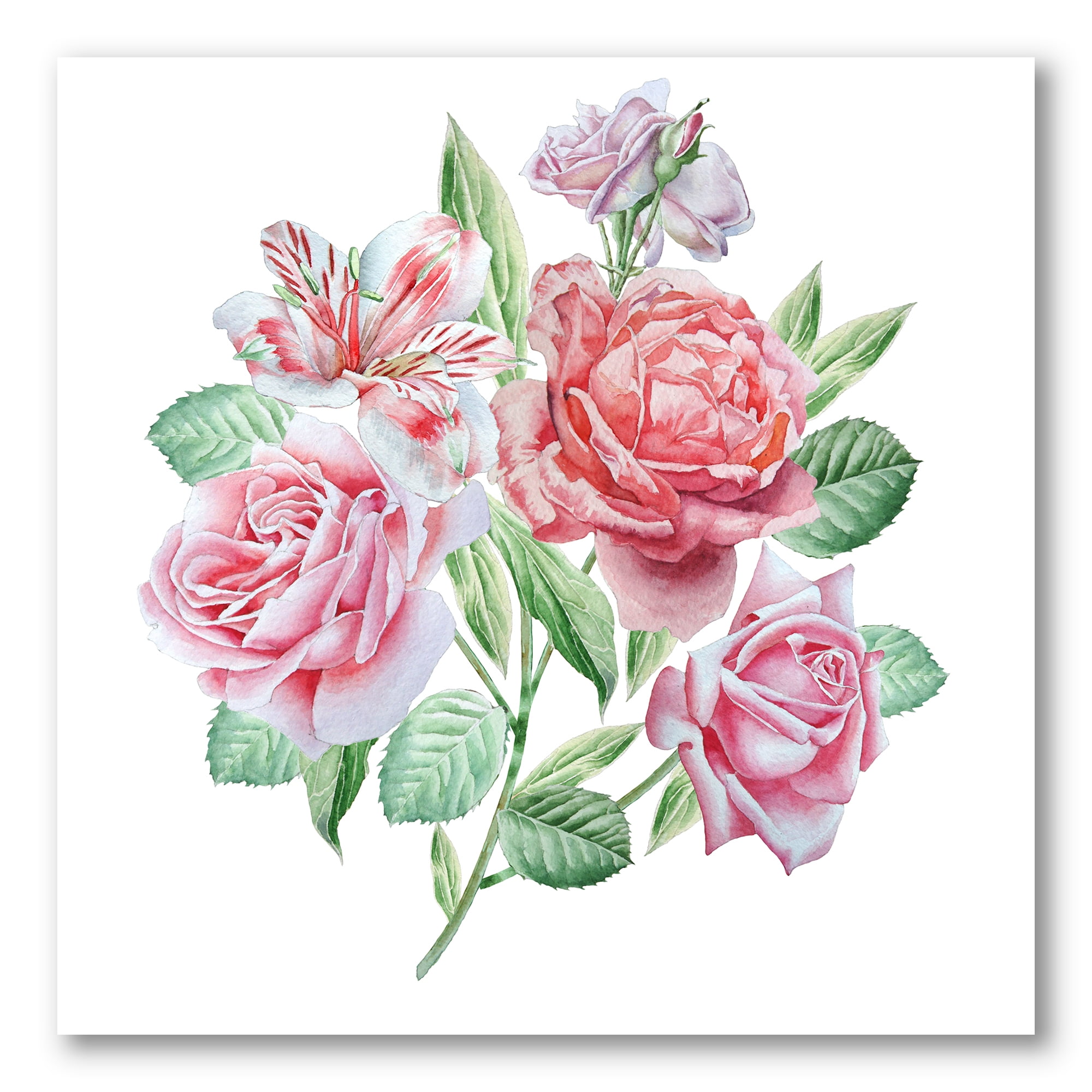 Designart ' Spring Flowers Alstroemeria Pink Roses ' Traditional Canvas Wall Art Print