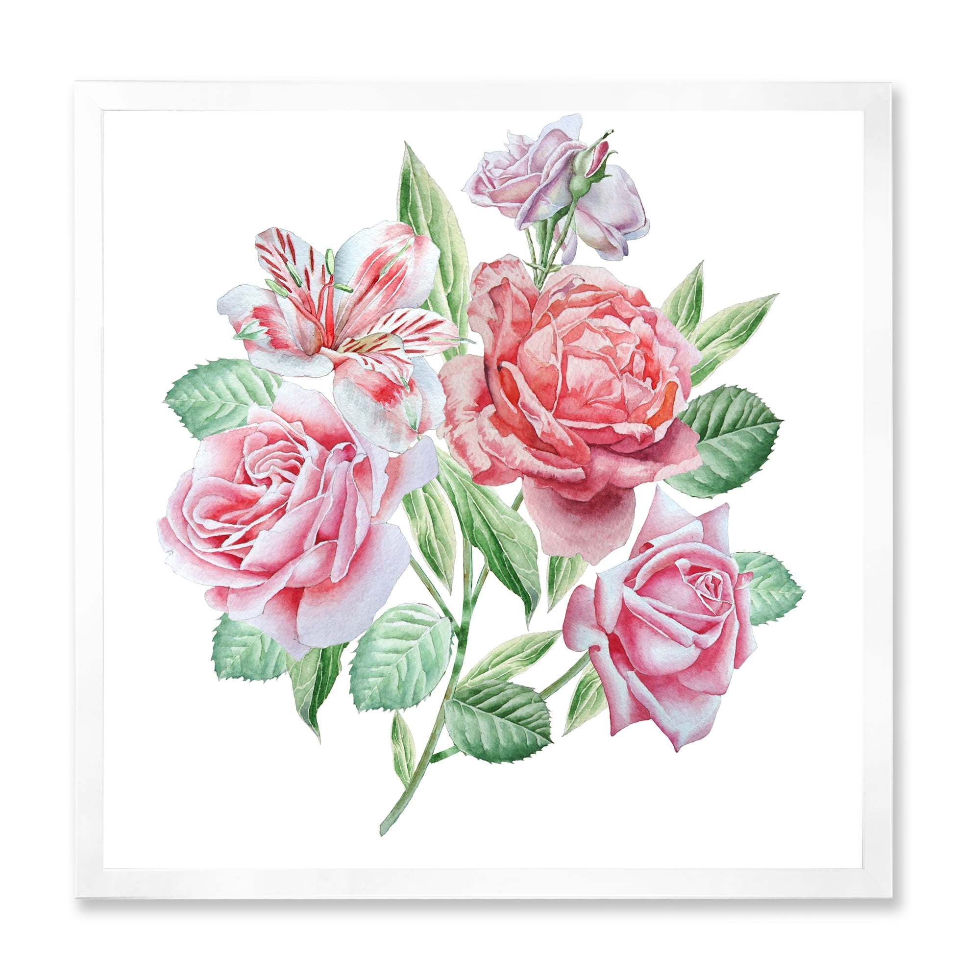 Designart 'Spring Flowers Alstroemeria Pink Roses' Traditional Framed Art Print