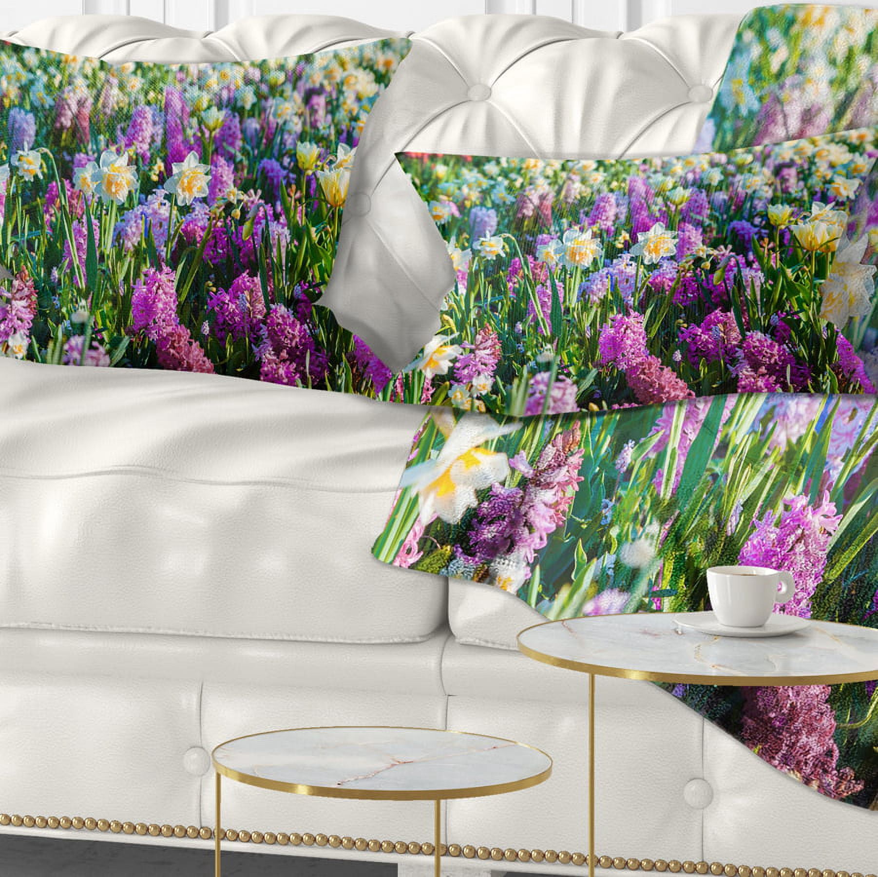 Designart Spring Flowers in Keukenhof Park - Floral Throw Pillow - 12x20