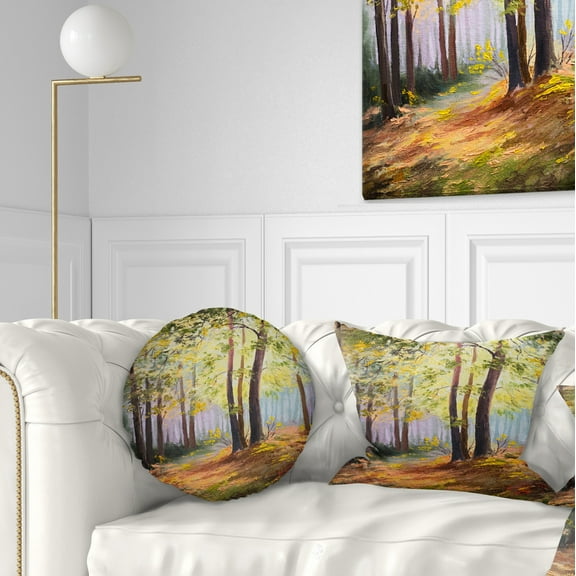 Designart Spring Forest with Sunlight - Landscape Printed Throw Pillow - 12x20